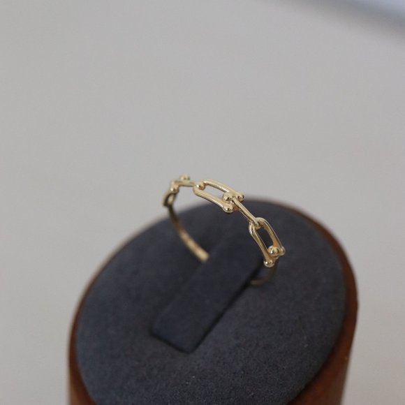 Size 6.5inches 1.33g Real Gold 18k Yellow Gold U-Bar 3 Hoops Link Ring Jewelry - Picture 3 of 12